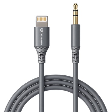 Audio kábel Techsuit "SoundFleX AC5" Hi-Fi minőség, 1m Lightning - AUX 3.5mm - szürke