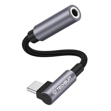 Audio kábel Techsuit "MusicDoX AC7" Hi-Fi hangzás, DAC chip, 3A, 0.1m USB-C - AUX 3.5mm - szürke
