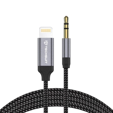 Audio kábel Techsuit "SoundShell AC10" Lightning - AUX 3.5mm 16bit/48kHz, 1.5m - szürke