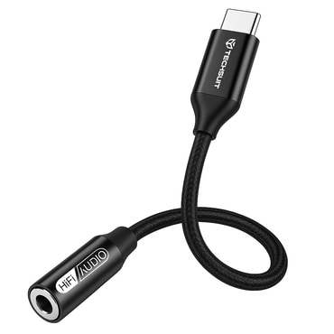 Audio kábel Techsuit USB-C - AUX 3.5mm "FuseXound AC13" Hi-Fi minőség, DAC chip, 3A, 48kHz, 0.1m - fekete