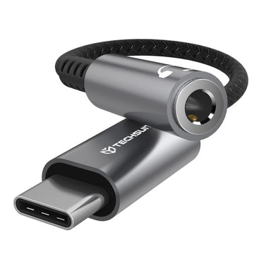 Audio kábel Techsuit "SonicPiX AC14" USB-C - AUX 3.5mm, 3A, DAC chip, digitális dekóder, 0.1m - szürke