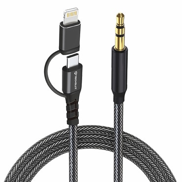 Audio kábel Techsuit "EchoSnap AC15" Hi-Fi minőség, USB-C - AUX 3.5mm, Lightning, 1m - fekete