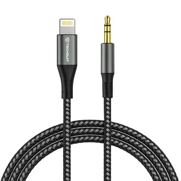 Audio kábel Techsuit "NexaSound AC17" DAC chip, 1m Lightning - AUX 3.5mm - szürke