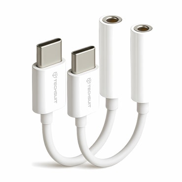 (2-pack) Audio kábel Techsuit USB-C - AUX 3.5mm "MusicBox AC18" DAC chip, 24bit/96kHz, 3A, 0.1m - fehér