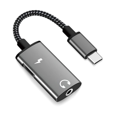 Audio kábel Techsuit "AcustiCore AC22" Hi-Fi hangzás, DAC chip, gyorstöltés USB-C - AUX 3.5mm - szürke