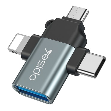OTG adapter Yesido "GS15" USB-A - Lightning, Micro-USB, USB-C, 480Mbps - fekete