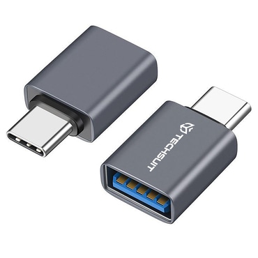 OTG adapter Techsuit "SlateVolt A8" USB-A - USB-C 5Gbps, 3A, alumínium - szürke