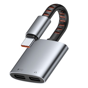 Audio kábel Mcdodo "CA-3370" USB-C - 2x USB-C, 3A, 60W, prémium hangminőség, 0.1m - gray