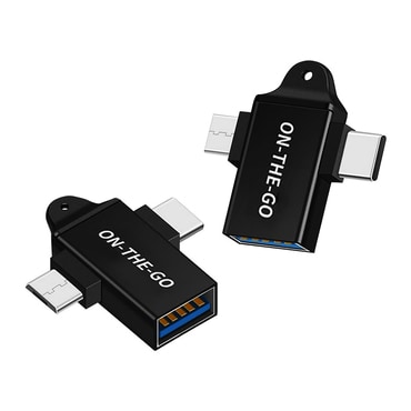 OTG adapter Techsuit "AluCoreX A15" 3 az 1-ben USB-A és Micro-USB és USB-C, alumínium - fekete