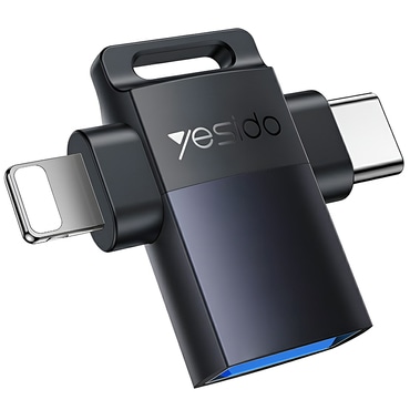 OTG adapter Yesido "GS35" USB-A USB-C/Lightning alumínium ötvözet, mini dizájn, 5Gbps készülékhez - szürke