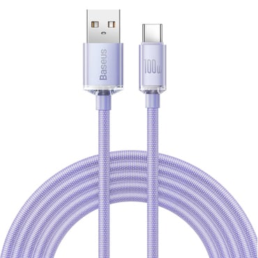 Töltő és adat 100W USB-A - USB-C káfehér Baseus "Crystal Shine" - 1.2m - purple