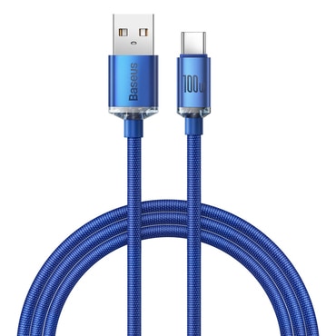 Töltő és adatátviteli 100W USB-A - USB-C káfehér Baseus "Crystal Shine" készülékhez - blue