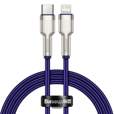 Töltő és adatátviteli 20W USB-C - Lightning káfehér Baseus "Cafule Series Metal" - 480Mbps - 2.4A - 1m - purple