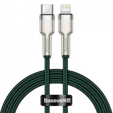 Töltő és adat 20W USB-C Lightning káfehér Baseus "Cafule Series Metal" - 480Mbps - 1m - dark green
