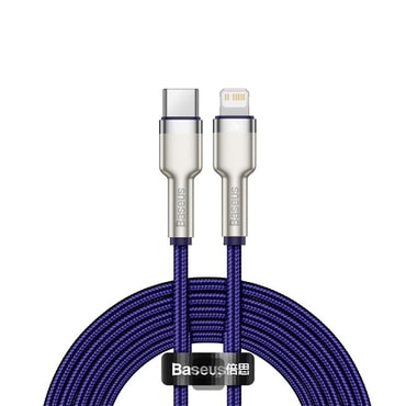 Töltő és adatátviteli 20W USB-C - Lightning káfehér Baseus "Cafule Series Metal" - 480Mbps - 2m - purple