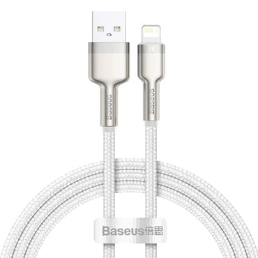 Töltő és adat USB-A Lightning káfehér Baseus "Cafule Series Metal" - 2.4A - 480Mbps - 1m - white