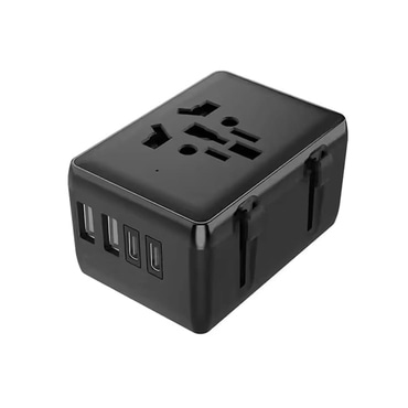 Utazási adapter Techsuit "HHT203A" EU/UK/AUS/US, 2x USB-A + 2x USB-C, PD 20W készülékhez - fekete