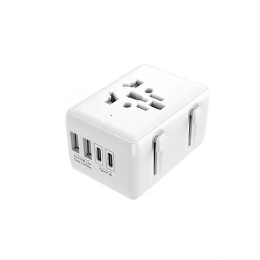 Utazási adapter Techsuit "HHT203A" EU/UK/AUS/US, 2x USB-A + 2x USB-C, PD 20W - fehér