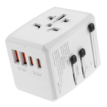 Utazási adapter Techsuit "HHT904-W2" EU/UK/AUS/US, 2x USB + 2x USB-C, PD 20W - fehér