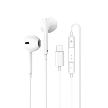 Fülhallgató Lito "LF01T" USB-C, sztereó, HD mikrofonnal, 1.2m - fehér