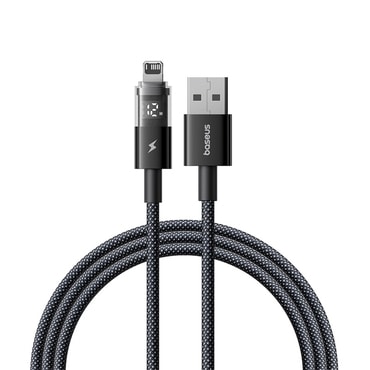 Töltő és adat USB-A Lightning káfehér Baseus "Data Cable Display 2" - 2.4A - 1m - cosmic black