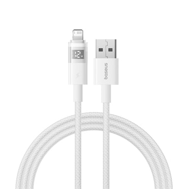 Töltő és adat USB-A - Lightning káfehér Baseus "Data Cable Display 2" - 2.4A - 1m - moon white