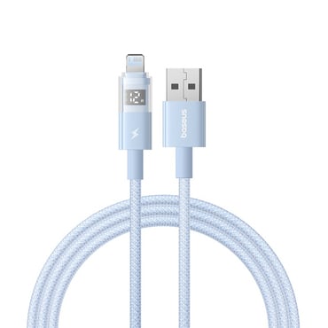 Töltő és adat USB-A - Lightning káfehér Baseus "Data Cable Display 2" - 2.4A - 2m készülékhez - galaxy blue