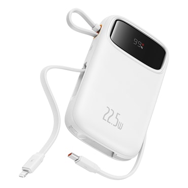 Power bank Baseus "Qpow Pro+" 10000mAh 22.5W Lightning-nal, 2x USB-C és USB, USB-C kábellel 30cm - white