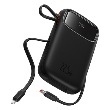 Power bank Baseus "Qpow Pro+" 10000mAh 22.5W Lightning és 2x USB-C és USB csatlakozóval, 30 cm USB-C kábellel - black