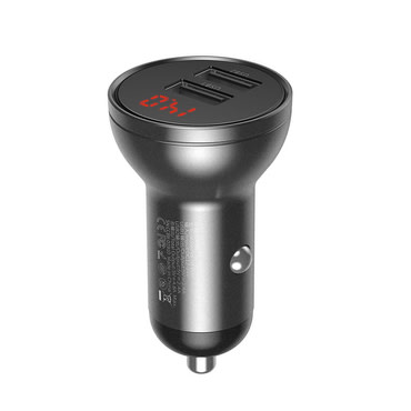 Autós 24W töltő Baseus "CCBX-0G" digitális kijelzővel, 2x USB-A - gray