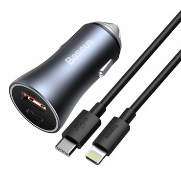 Autós 40W töltő Baseus "Golden Pro" USB-A és USB-C USB-C - Lightning kábellel - dark gray