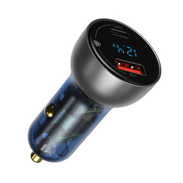 Autós 65W töltő Baseus "CCKX-C0A" digitális kijelzővel, USB-C PD65W, USB QC4.0 készülékhez - clear.