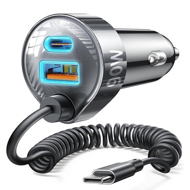 Autós 90W töltő Lisen "YL0223120020" USB-C kábellel és LED jelzővel - black