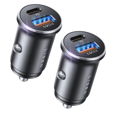 (2-pack) Autós 36W töltő Lisen "YL0223080037" 2x USB, USB-C, PD, Q3.0 - black