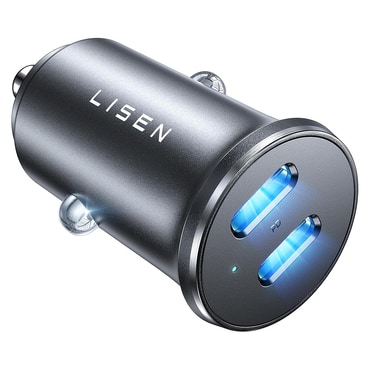 Autós 90W töltő Lisen "YL0223080007" 2x USB-C készülékhez - black