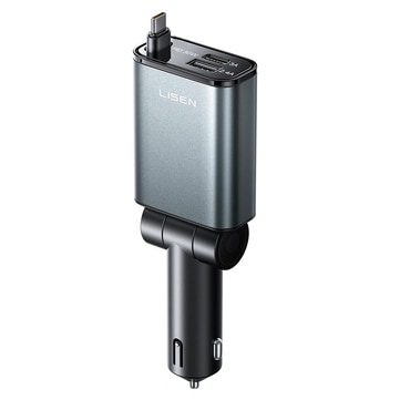 Autós 57W töltő Lisen "YL0325010016" 3 az 1-ben USB-C kihúzható kábellel - black