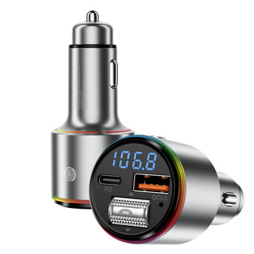 Autós 30W töltő Proove "FMPD30110006" FM modulátorral, USB, USB-C, AUX, Bluetooth 5.3 készülékhez - silver