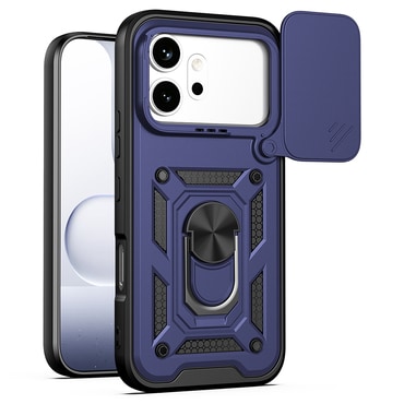 Strapabíró tok "MaX-Armor" gyűrűvel, fém lappal és hátsó kamera védelemmel Honor 600 / 600 Pro készülékekhez - blue
