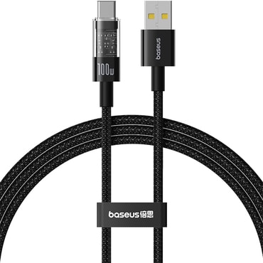 Töltő és adatátviteli 100W USB-A - USB-C káfehér Baseus "Gem" készülékhez - 2m - cluster black