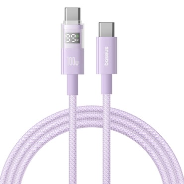 Töltő és adatátviteli 100W USB-C - USB-C káfehér Baseus "Data Cable Display 2" - 2m - nebula purple