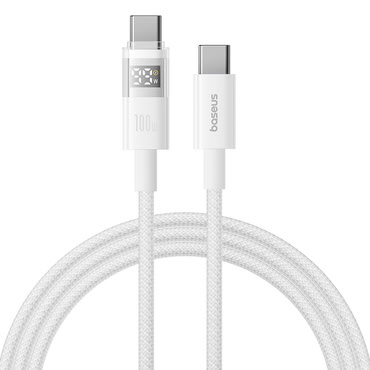 100W USB-C és USB-C adat- és töltőkáfehér Baseus "Data Cable Display 2" - 1m - moon white