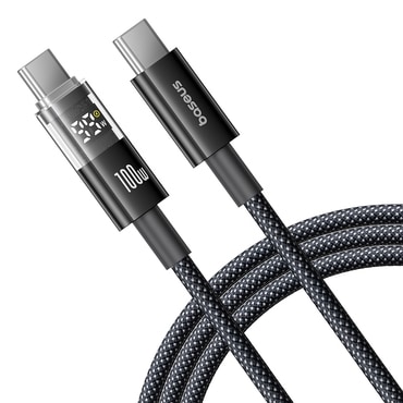 Töltő és adat 100W USB-C - USB-C káfehér Baseus "Data Cable Display 2" készülékhez - 1m - cosmic black