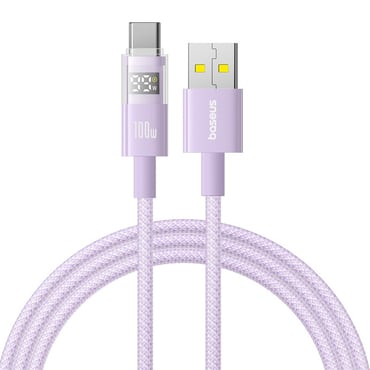 100W USB-A és USB-C adat- és töltőkáfehér Baseus "Data Cable Display 2" - 1m - nebula purple