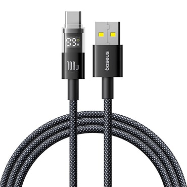 Töltő és adat 100W USB-A - USB-C káfehér Baseus "Data Cable Display 2" készülékhez - 1m - cosmic black
