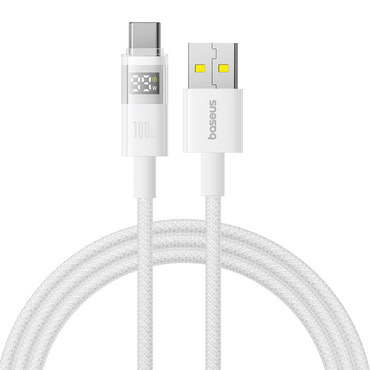 Töltő és adat 100W USB-A - USB-C káfehér Baseus "Data Cable Display 2" - 2m - moon white