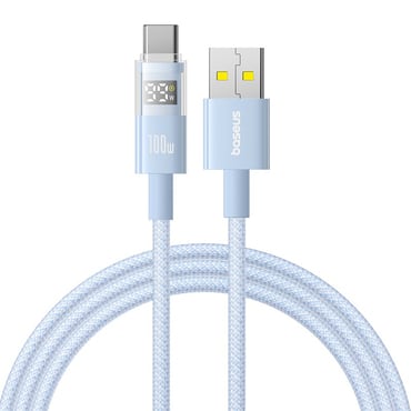 Töltő- és adatátviteli 100W USB-A - USB-C káfehér Baseus "Data Cable Display 2" készülékhez - 2m - galaxy blue