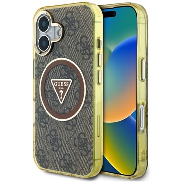 Tok Guess "IML Metal Glitter 4G Circle Triangle MagSafe" iPhone 16 készülékhez - brown