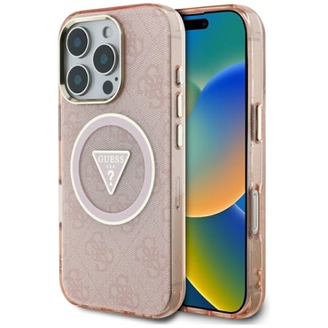 Tok Guess "IML Metal Glitter 4G Circle Triangle MagSafe" iPhone 16 Pro készülékhez - pink
