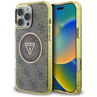 Tok Guess "IML Metal Glitter 4G Circle Triangle MagSafe" iPhone 16 Pro készülékhez - brown