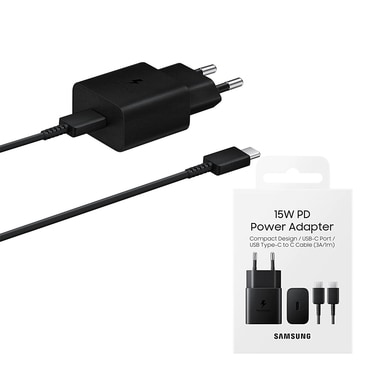 Eredeti fali töltő és USB-C káfehér Samsung "EP-T1510XBEGEU" 15W készülékhez - black